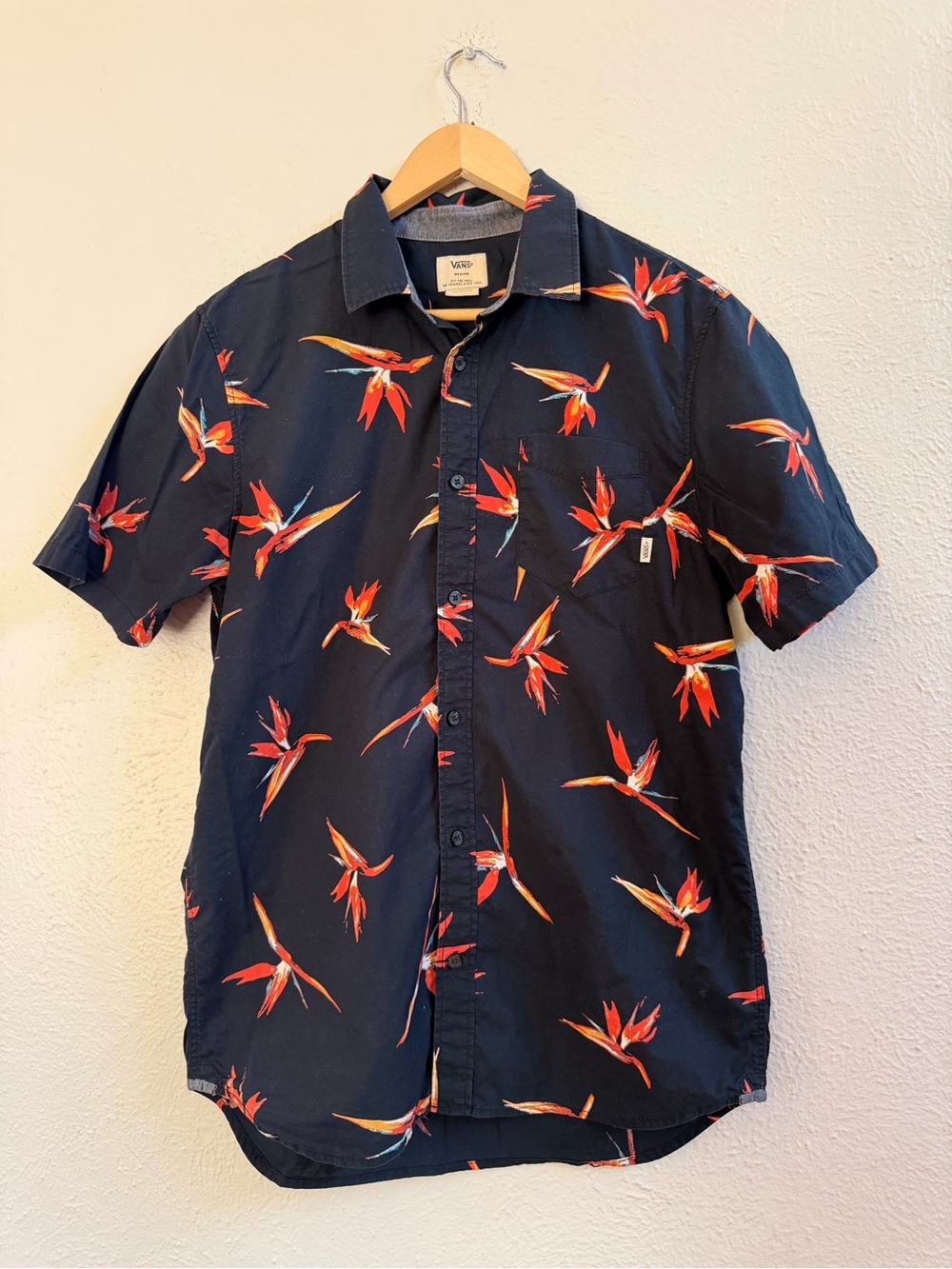 Vans classic fit black orange leaf print shirt